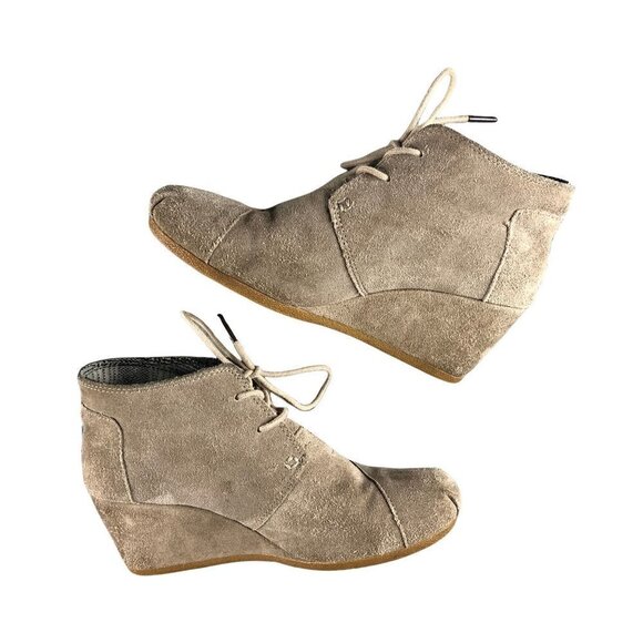 Toms Women's Sz 7.5 Tan Kala Desert Wedge Lace Up Bootie, Spring, Classic, Basic - Picture 1 of 6